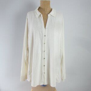 J Jill Womens Plus 2X Ivory Cotton Tencel Knit LS Collared Button Shirt Soft